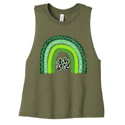 Green Rainbow Leopard Lucky Shamrock Irish St Patricks Day Women's Racerback Cropped Tank