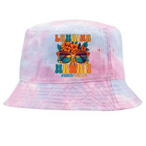 Groovy Retro Lahaina Pray For Maui Hawaii Strong Premium Tie-Dyed Bucket Hat