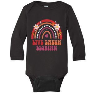 Groovy Retro Live Laugh Lesbian Pride LGBTQ+ Pride Month Baby Long Sleeve Bodysuit