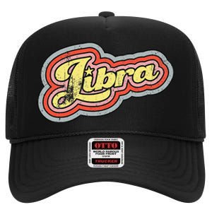 Groovy Retro Libra Zodiac Scales September October Birthday High Crown Mesh Back Trucker Hat