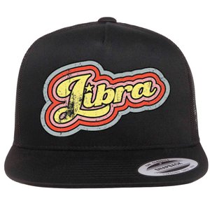 Groovy Retro Libra Zodiac Scales September October Birthday Flat Bill Trucker Hat