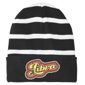 Groovy Retro Libra Zodiac Scales September October Birthday Striped Beanie with Solid Band