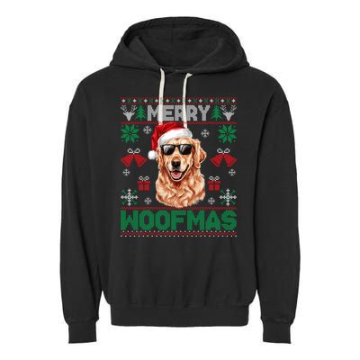 Golden Retrievers Merry Christmas Woofmas Dog Lover Mom Dad Garment-Dyed Fleece Hoodie