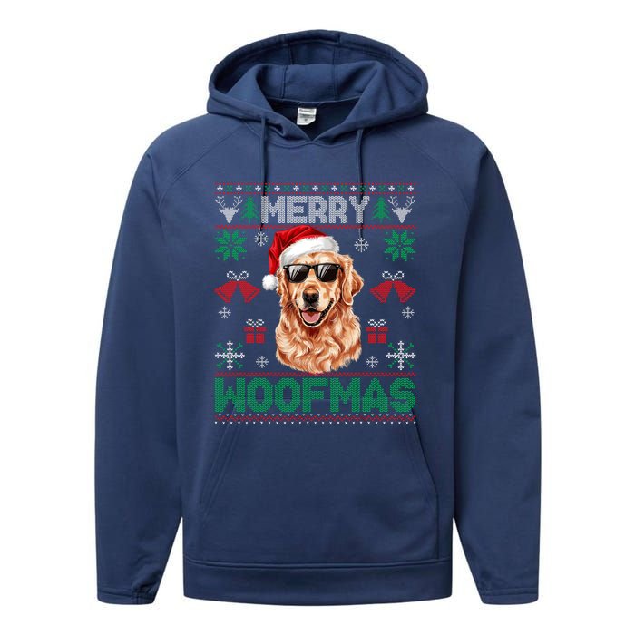 Golden Retrievers Merry Christmas Woofmas Dog Lover Mom Dad Performance Fleece Hoodie