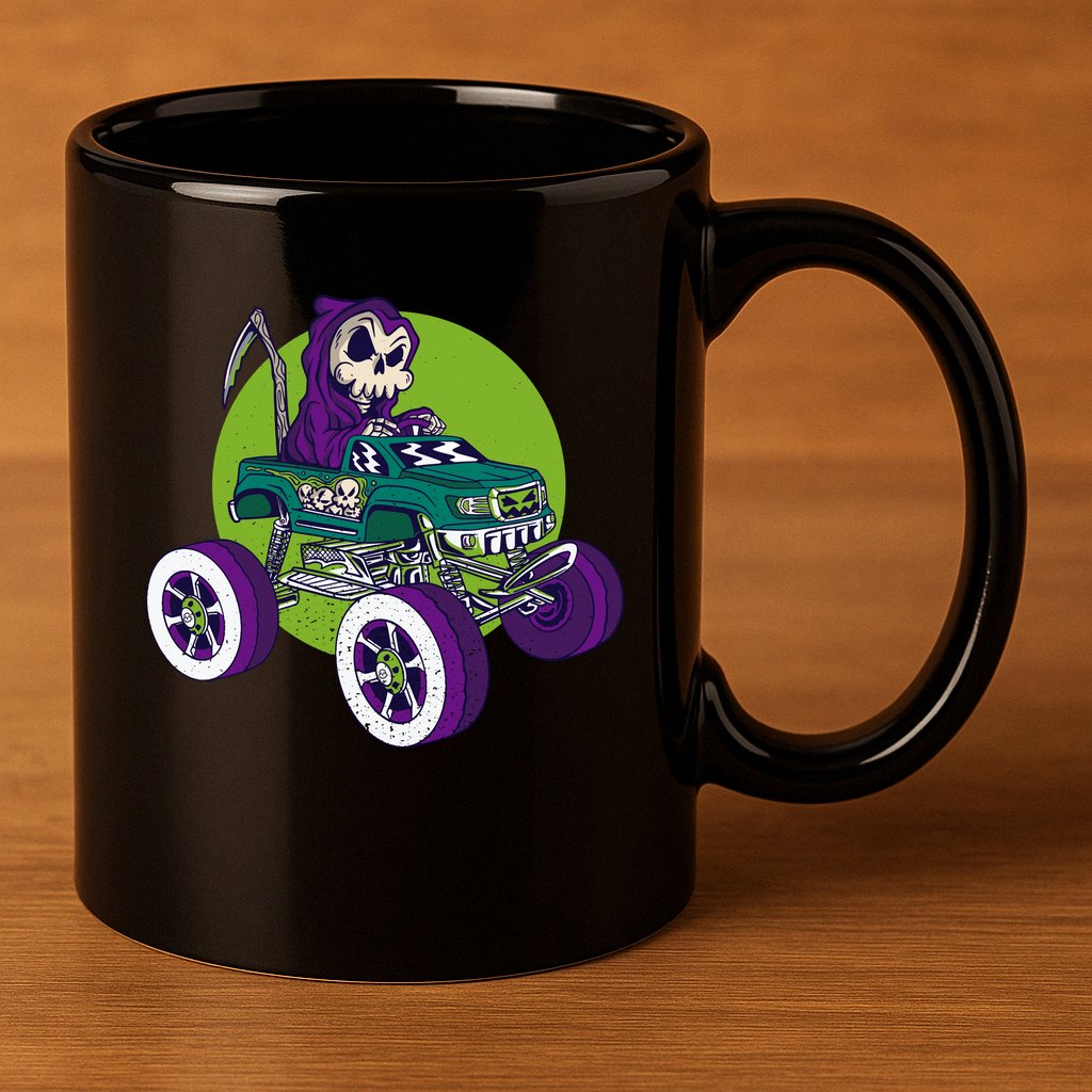 Grim Reaper Monster Truck 11oz C Handle Ceramic Mug