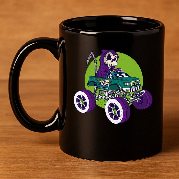 Grim Reaper Monster Truck 11oz C Handle Ceramic Mug