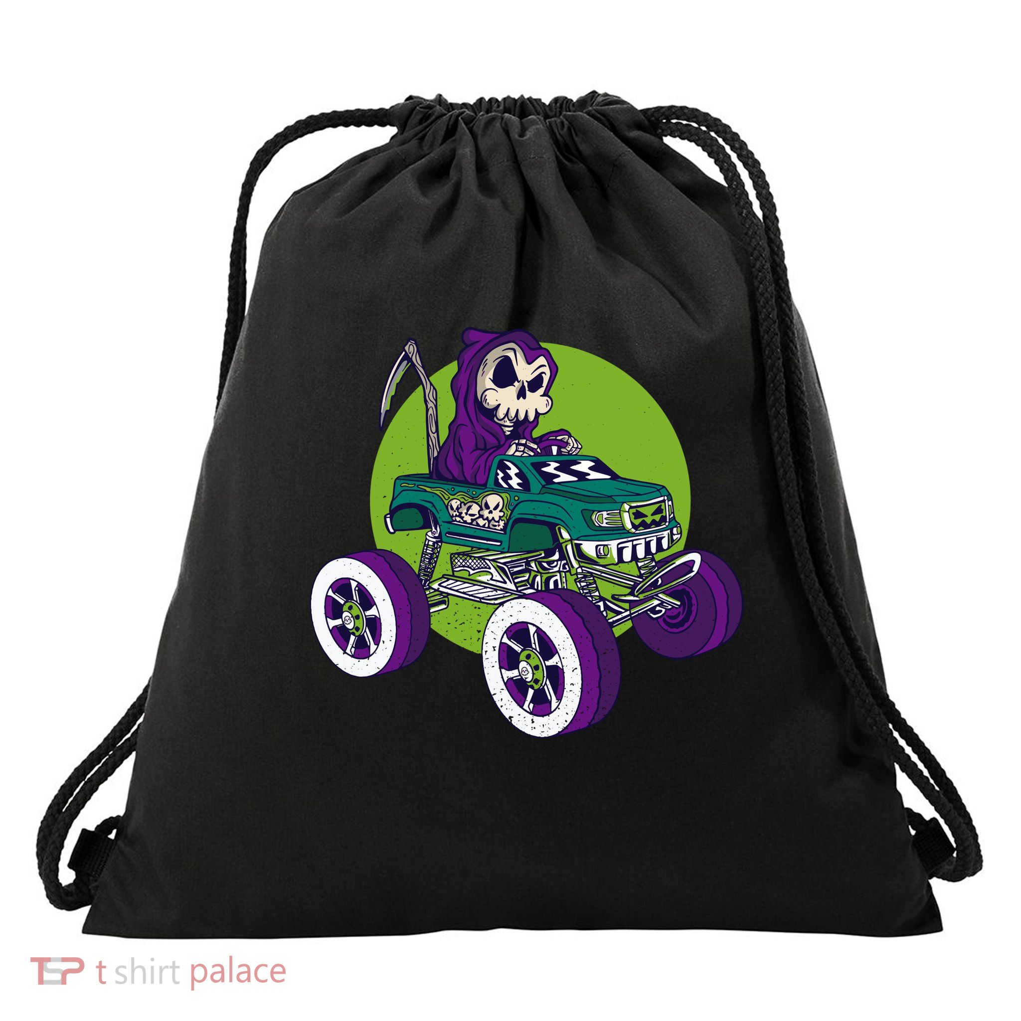 Grim Reaper Monster Truck Drawstring Bag