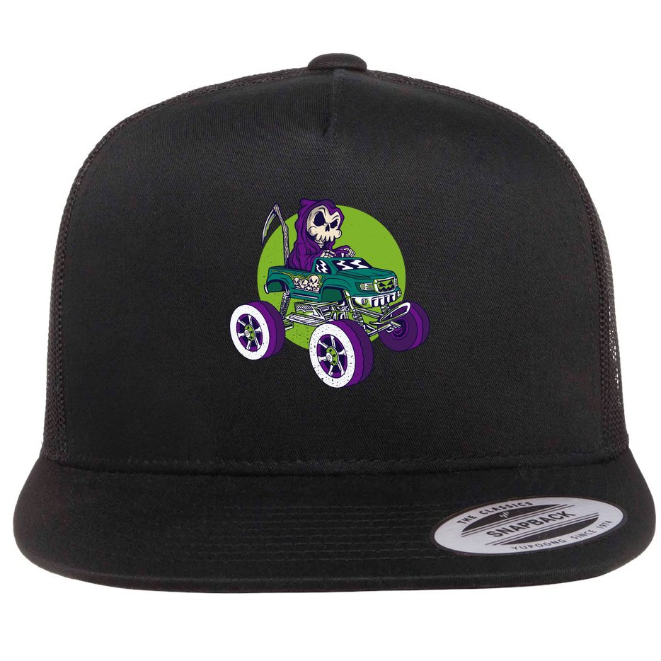 Grim Reaper Monster Truck Flat Bill Trucker Hat