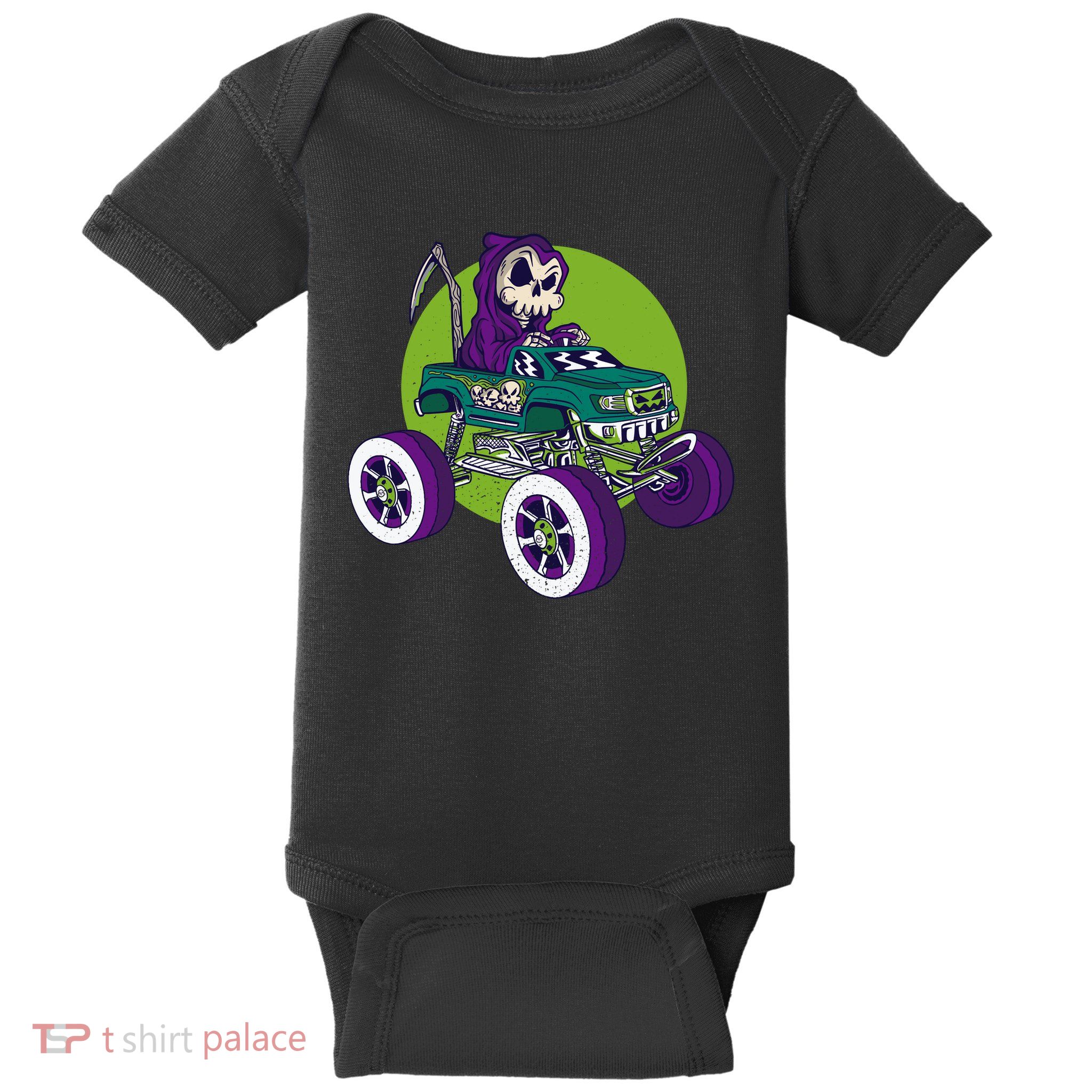 Grim Reaper Monster Truck Baby Bodysuit