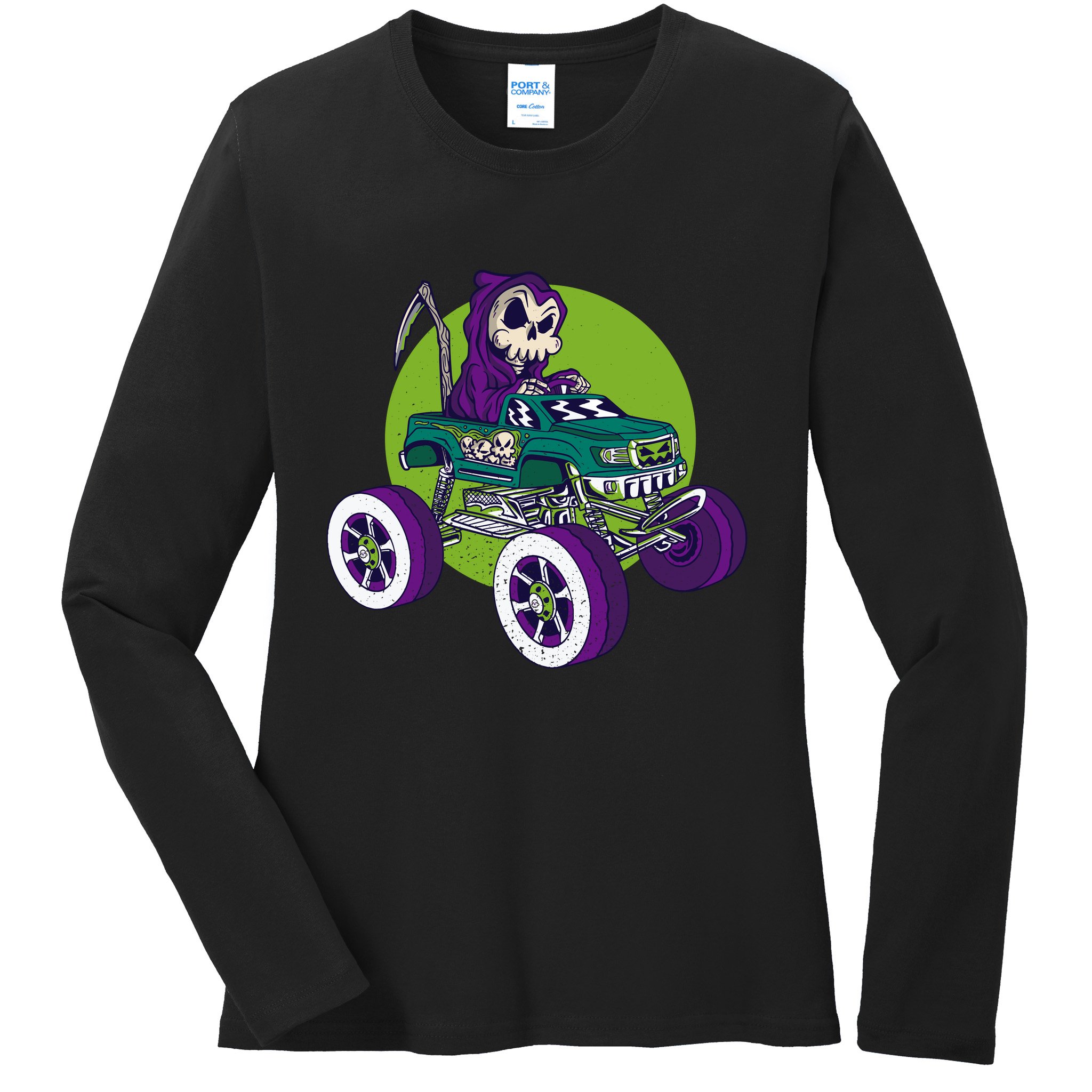Grim Reaper Monster Truck Ladies Long Sleeve Shirt