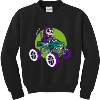 Grim Reaper Monster Truck Kids Sweatshirt