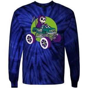 Grim Reaper Monster Truck Tie-Dye Long Sleeve Shirt