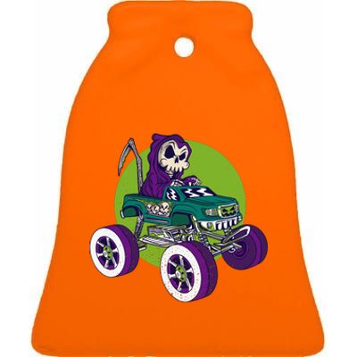 Grim Reaper Monster Truck Ceramic Bell Ornament