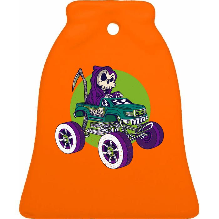 Grim Reaper Monster Truck Ceramic Bell Ornament