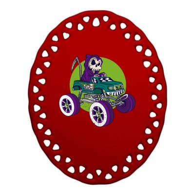 Grim Reaper Monster Truck Ceramic Oval Ornament