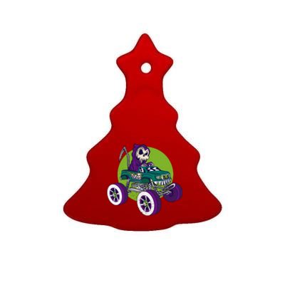 Grim Reaper Monster Truck Ceramic Tree Ornament