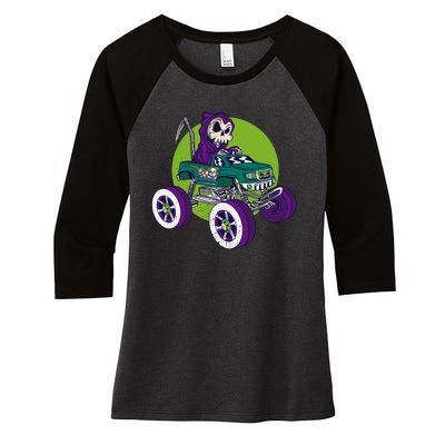 Grim Reaper Monster Truck Women's Tri-Blend 3/4-Sleeve Raglan Shirt