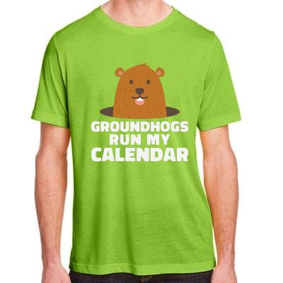 Groundhogs Run My Calendar February Weather Winter Spring Adult ChromaSoft Performance T-Shirt