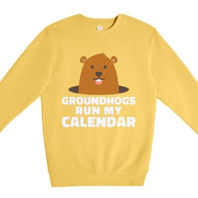 Groundhogs Run My Calendar February Weather Winter Spring Premium Crewneck Sweatshirt