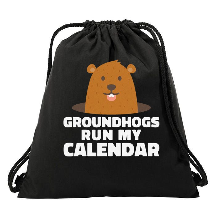 Groundhogs Run My Calendar February Weather Winter Spring Drawstring Bag