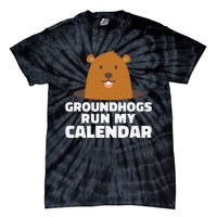 Groundhogs Run My Calendar February Weather Winter Spring Tie-Dye T-Shirt