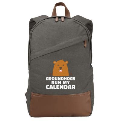 Groundhogs Run My Calendar February Weather Winter Spring Cotton Canvas Backpack