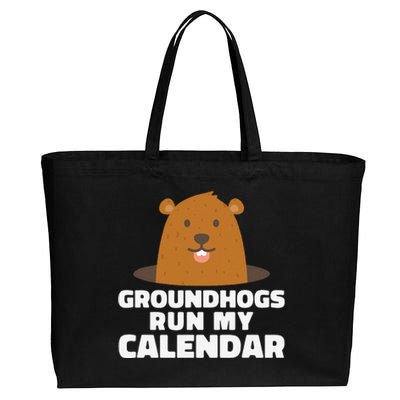 Groundhogs Run My Calendar February Weather Winter Spring Cotton Canvas Jumbo Tote