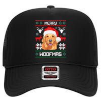 Golden Retriever Merry Woofmas Dog Christmas High Crown Mesh Back Trucker Hat