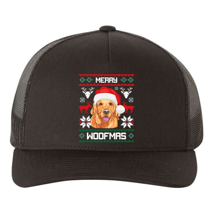 Golden Retriever Merry Woofmas Dog Christmas Yupoong Adult 5-Panel Trucker Hat