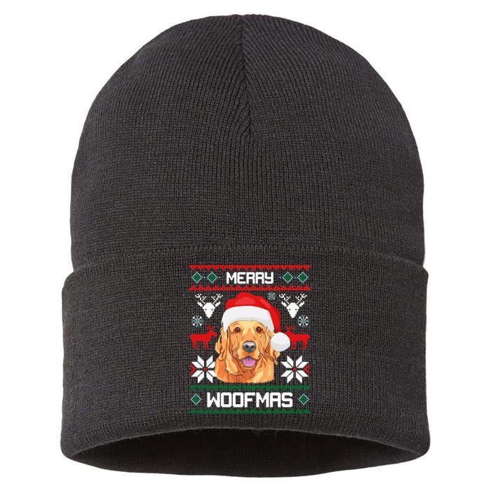 Golden Retriever Merry Woofmas Dog Christmas Sustainable Knit Beanie