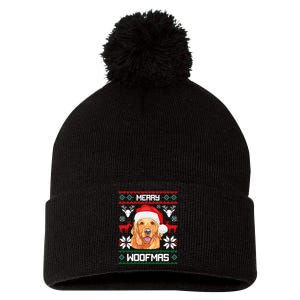 Golden Retriever Merry Woofmas Dog Christmas Pom Pom 12in Knit Beanie