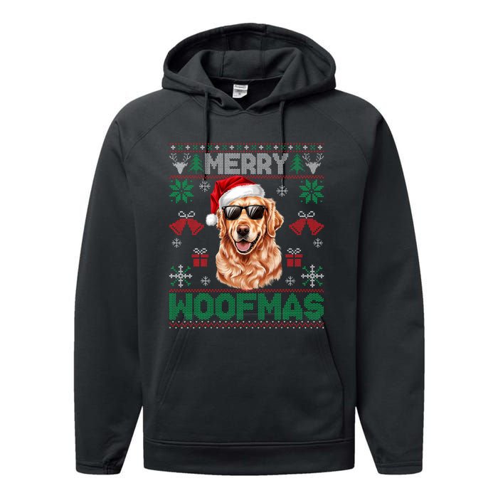 Golden Retrievers Merry Christmas Woofmas Dog Lover Mom Dad Performance Fleece Hoodie