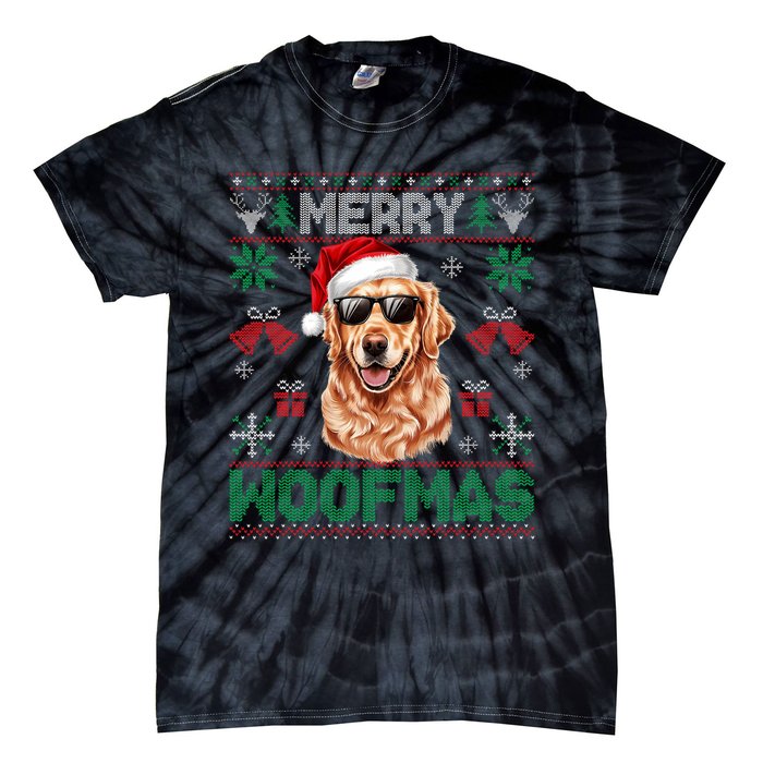 Golden Retrievers Merry Christmas Woofmas Dog Lover Mom Dad Tie-Dye T-Shirt