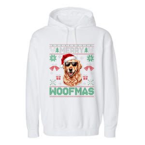 Golden Retrievers Merry Christmas Woofmas Dog Lover Mom Dad Garment-Dyed Fleece Hoodie