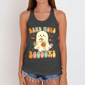 Groovy Read More Books Cute Ghost Boo Funny Halloween Kids Women's Knotted Racerback Tank