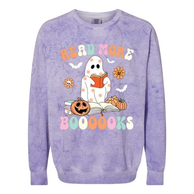 Groovy Read More Books Cute Ghost Boo Funny Halloween Spooky Colorblast Crewneck Sweatshirt