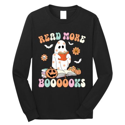 Groovy Read More Books Cute Ghost Boo Funny Halloween Spooky Long Sleeve Shirt