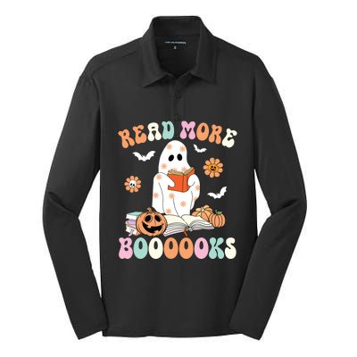 Groovy Read More Books Cute Ghost Boo Funny Halloween Spooky Silk Touch Performance Long Sleeve Polo