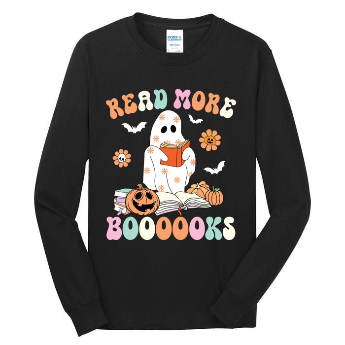 Groovy Read More Books Cute Ghost Boo Funny Halloween Spooky Tall Long Sleeve T-Shirt