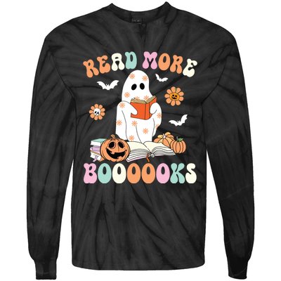 Groovy Read More Books Cute Ghost Boo Funny Halloween Spooky Tie-Dye Long Sleeve Shirt