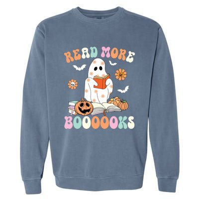 Groovy Read More Books Cute Ghost Boo Funny Halloween Spooky Garment-Dyed Sweatshirt