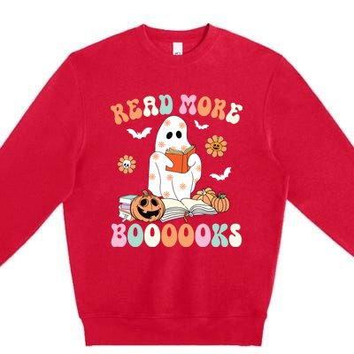 Groovy Read More Books Cute Ghost Boo Funny Halloween Spooky Premium Crewneck Sweatshirt