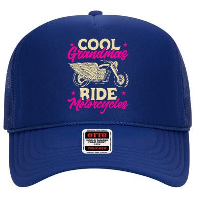 Grandmas Ride Motorcycles Funny Biker Granny High Crown Mesh Back Trucker Hat