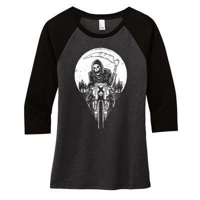 Grim Reaper Motorbike Women's Tri-Blend 3/4-Sleeve Raglan Shirt