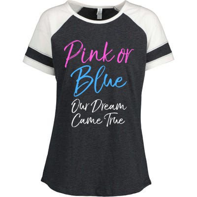 Gender Reveal Mom And Dad Pink Or Blue Our Dream Came True Gift Enza Ladies Jersey Colorblock Tee