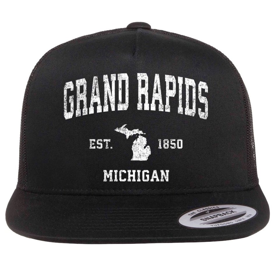 Grand Rapids Michigan Mi Vintage Sports Flat Bill Trucker Hat