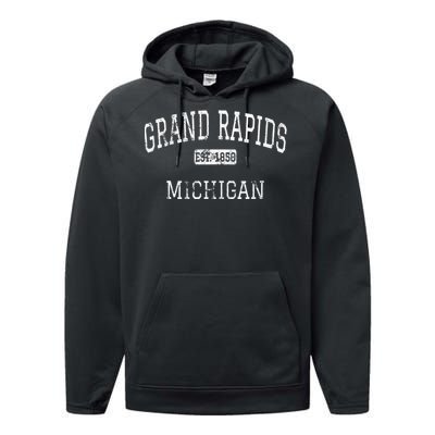 Grand Rapids Michigan Mi Vintage Performance Fleece Hoodie