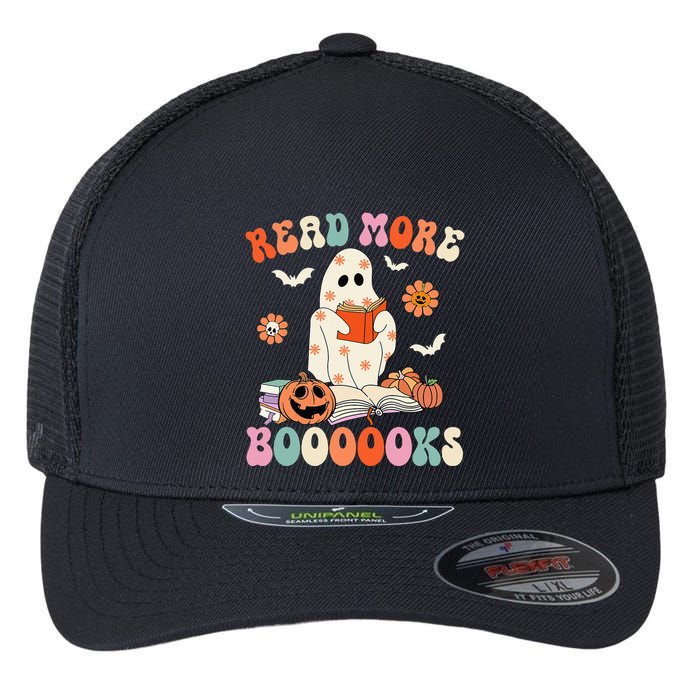 Groovy Read More Books Cute Ghost Boo Funny Halloween Spooky Flexfit Unipanel Trucker Cap