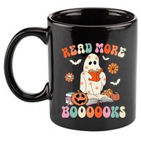 Groovy Read More Books Cute Ghost Boo Funny Halloween Spooky 11oz C Handle Ceramic Mug