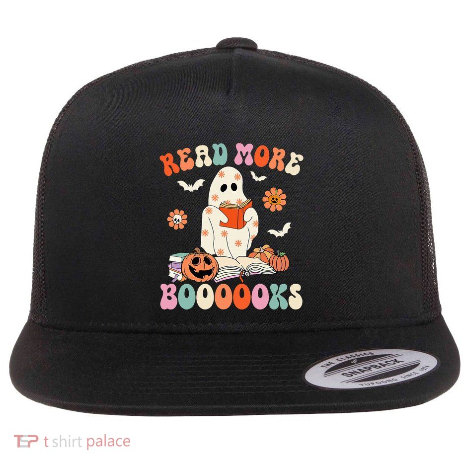 Groovy Read More Books Cute Ghost Boo Funny Halloween Spooky Flatbill Hat